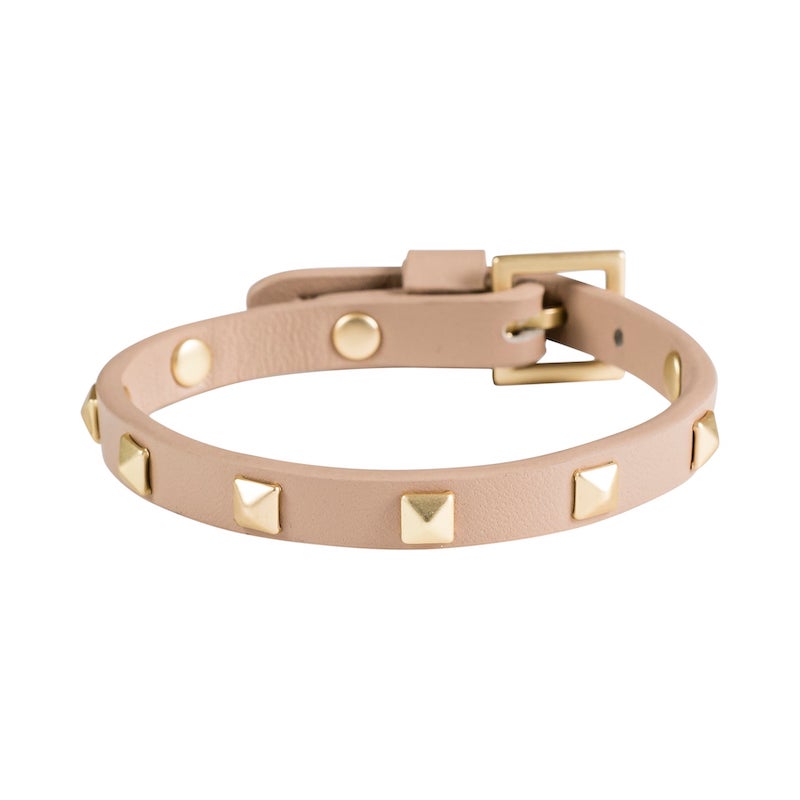 Leather stud bracelet mini latte