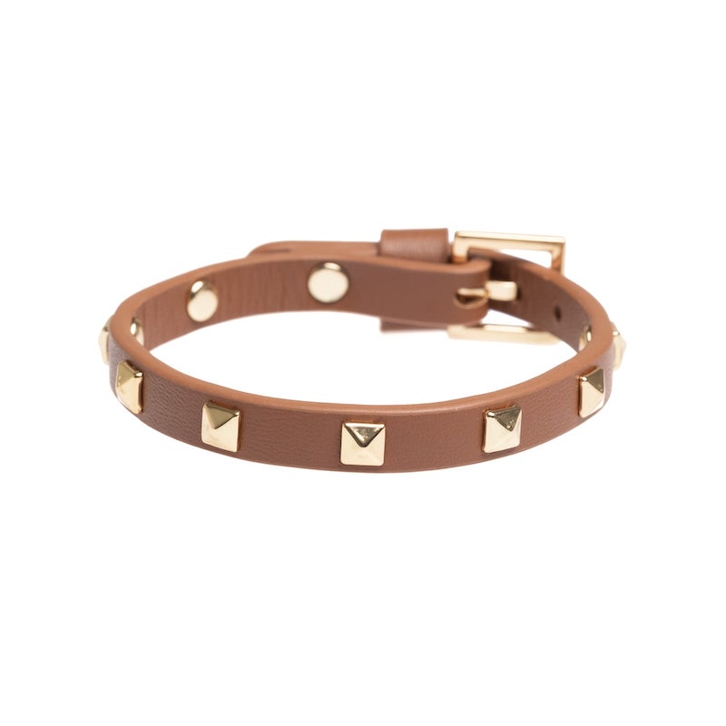Leather stud bracelet mini Cognac