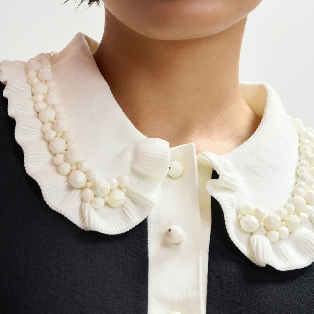 Jewelry Embroidered Knit Polo - Black