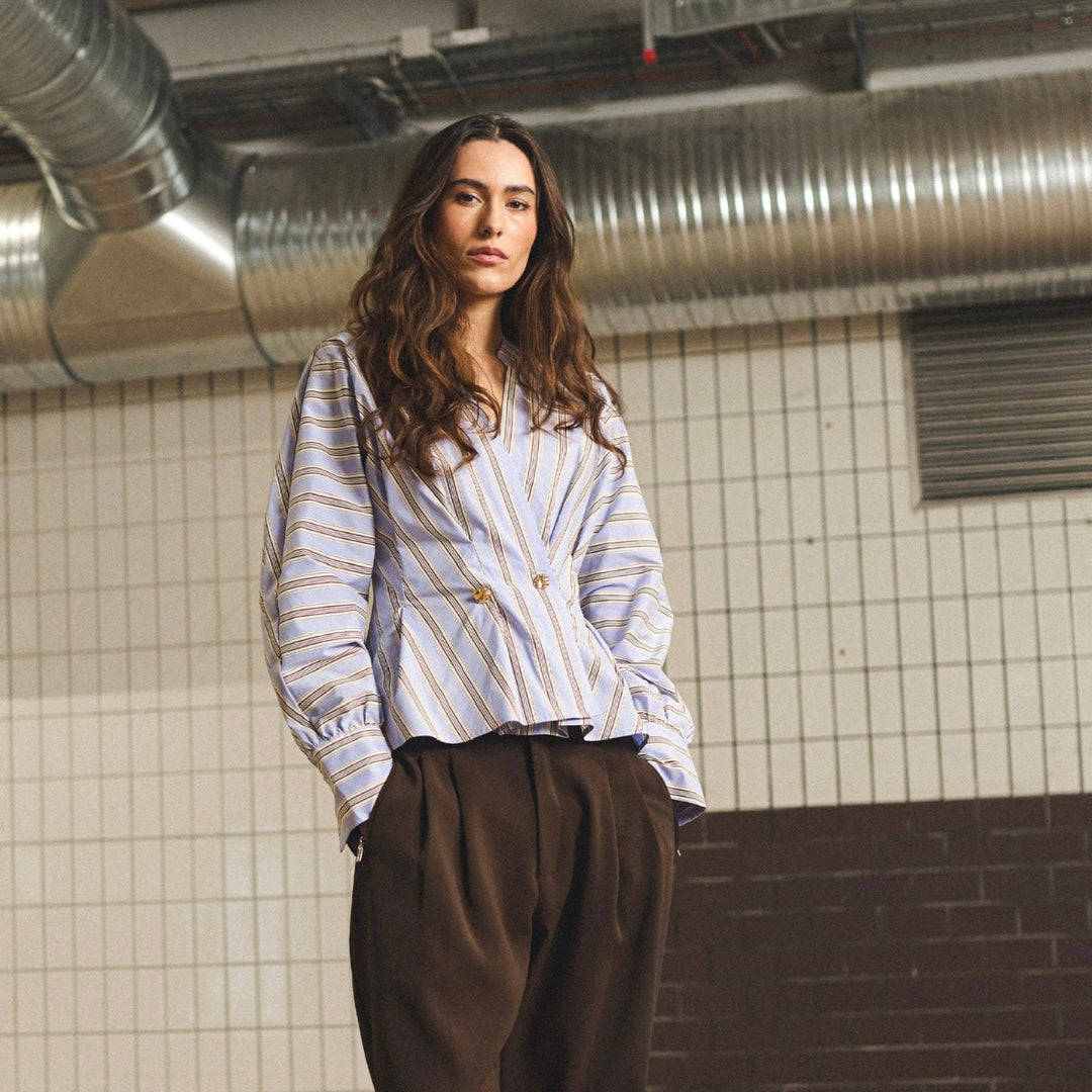 MieGO Blouse - Blue/brown stripe