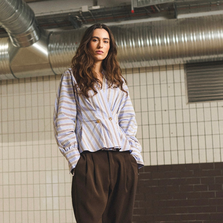MieGO Blouse - Blue/brown stripe