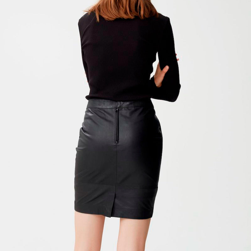 Char leather skirt