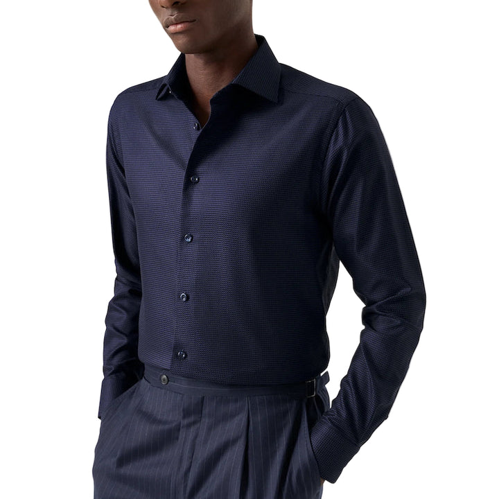 Houndstooth king twill shirt - navy