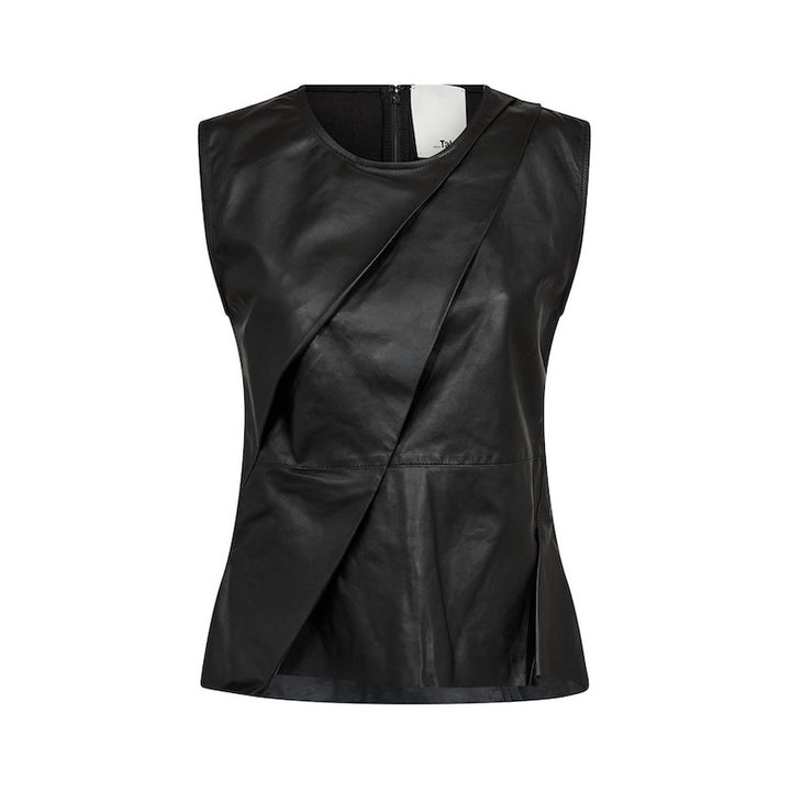Lily leather drape top - black