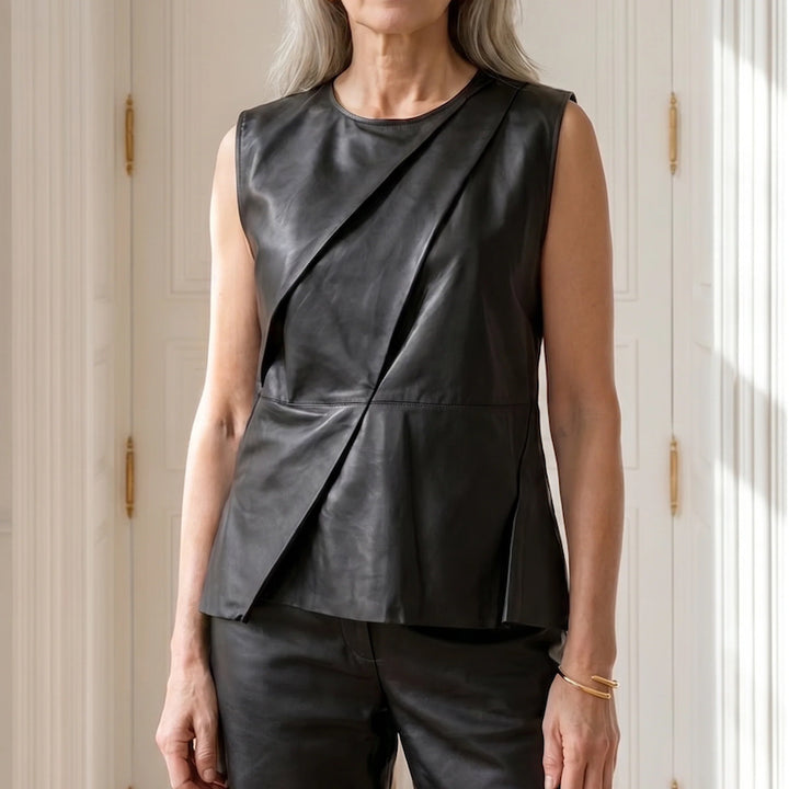 Lily leather drape top - black