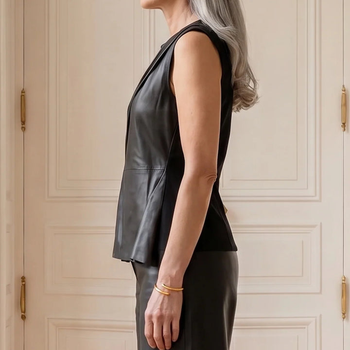 Lily leather drape top - black