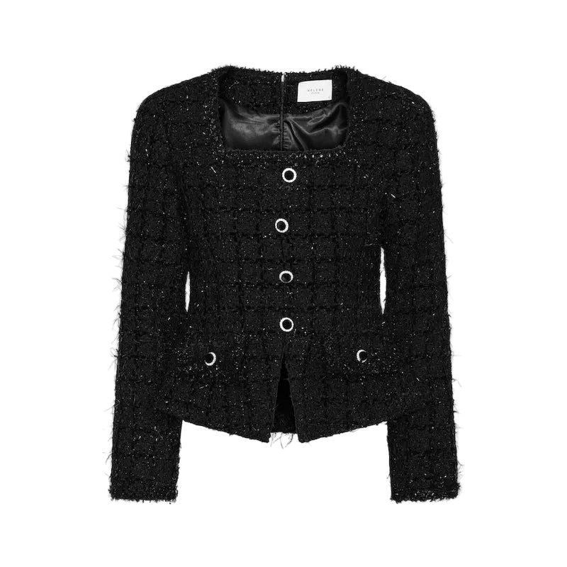 Solange tweed blazer top - black with shimmer