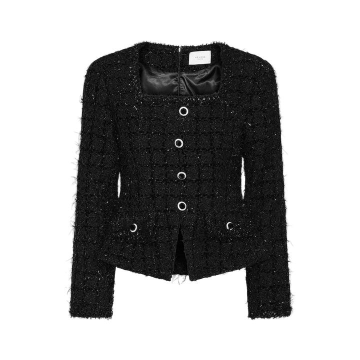 Solange tweed blazer top - black with shimmer
