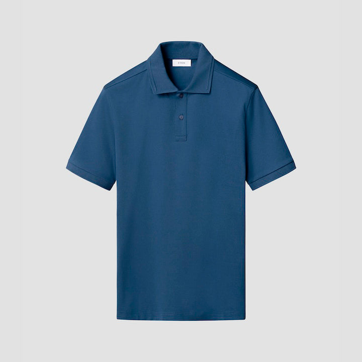 Cotton interlock polo shirt - mid blue