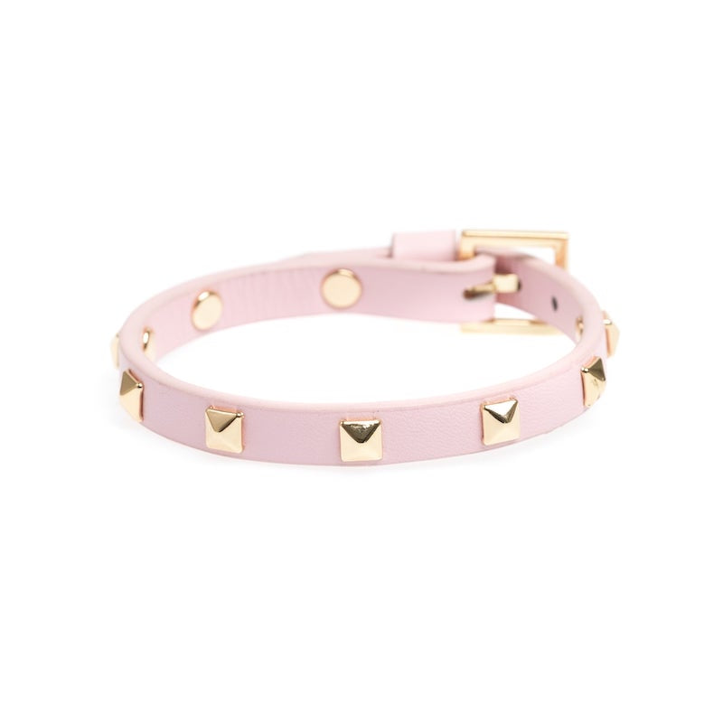Leather stud bracelet mini pale pink