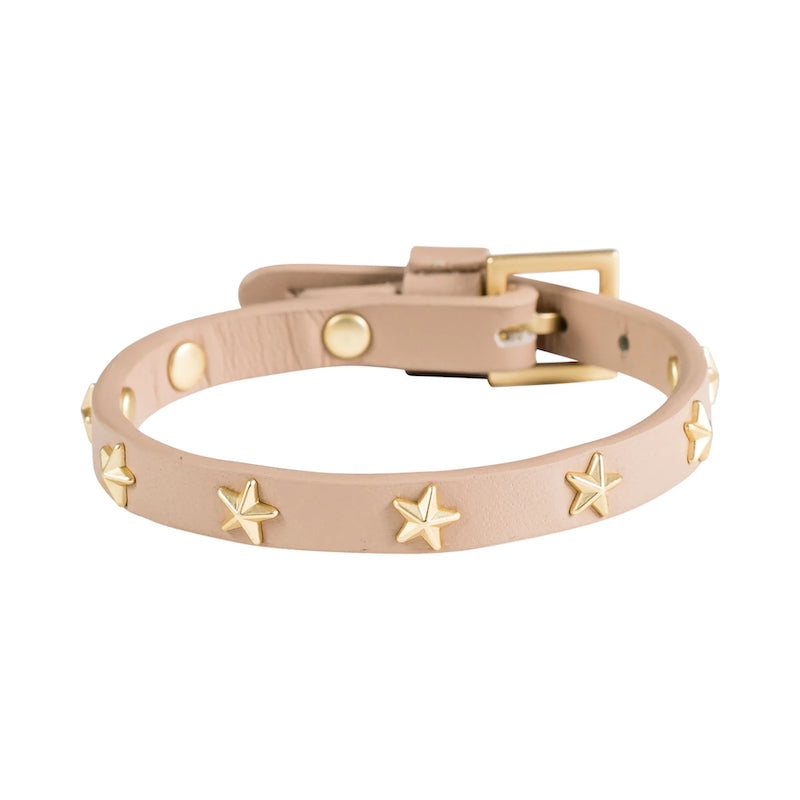 Leather star stud bracelet mini latte w/gold