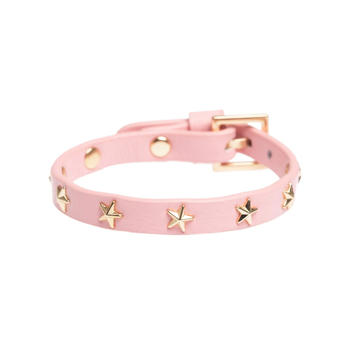Leather star stud bracelet mini pale pink w/gold